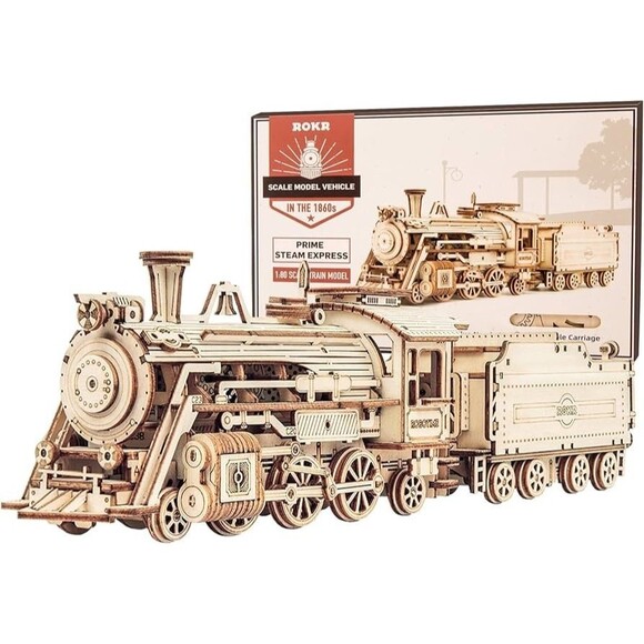 ROKR Prime Steam Express 308 Piece Wooden Train Model Kit 3D Puzzle 1:80 Scale - Picture 3 of 3
